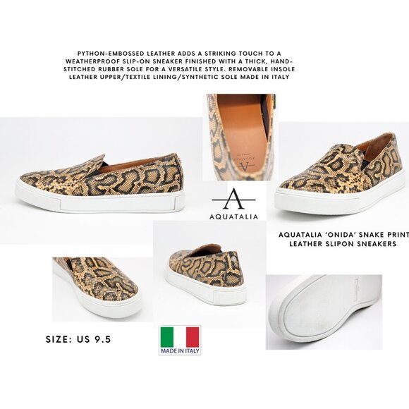 Aquatalia ‘Onida’ Snake Print Leather Slip-On Sneakers - Picture 1 of 10